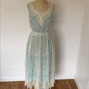 Soft teal lined Lace dress size medium